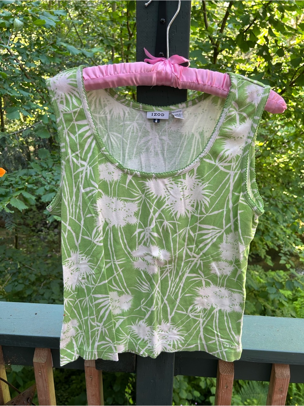 Izod Light Green Floral Scoop Neck Tank Top